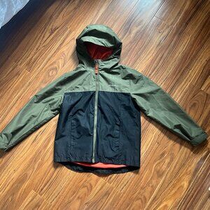 Eddie Bauer Boys Hooded Windbreaker Rain Jacket Black and Olive M 10/12